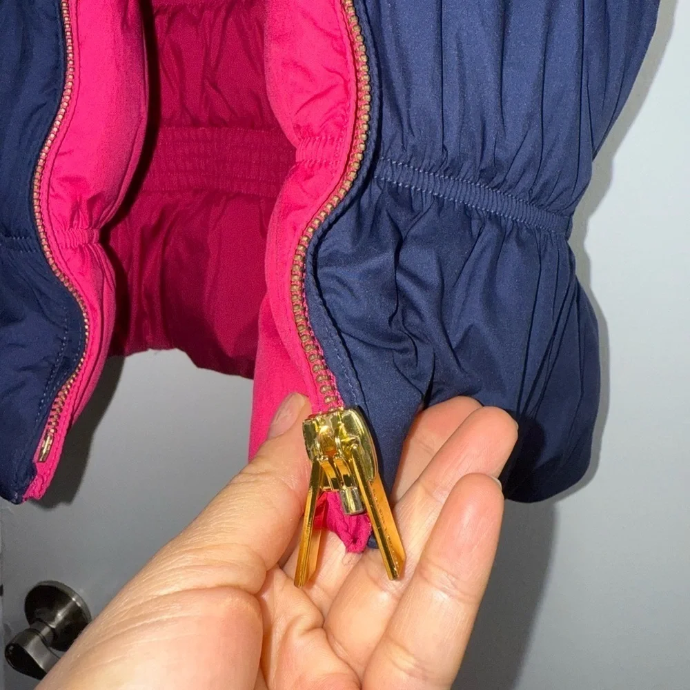 Ralph Lauren Girls Reversible Full Zip Down Puffer Vest Size 8-10 Pink/navy blue